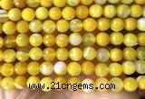 CAA6311 15 inches 8mm faceted round yellow banded agate beads