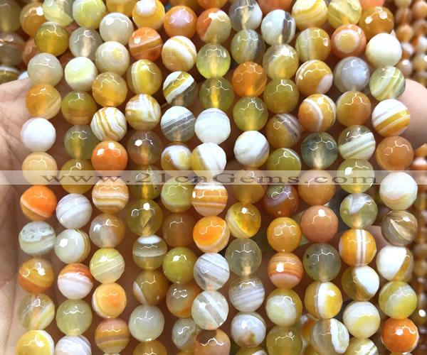 CAA6316 15 inches 8mm faceted round orange banded agate beads