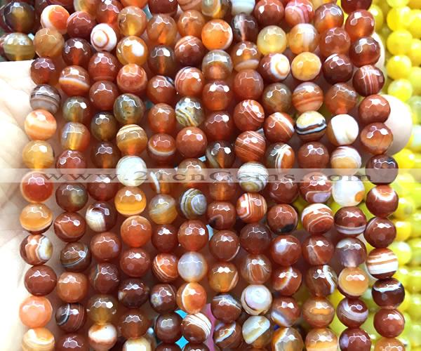 CAA6330 15 inches 6mm faceted round red banded agate beads