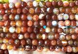 CAA6330 15 inches 6mm faceted round red banded agate beads