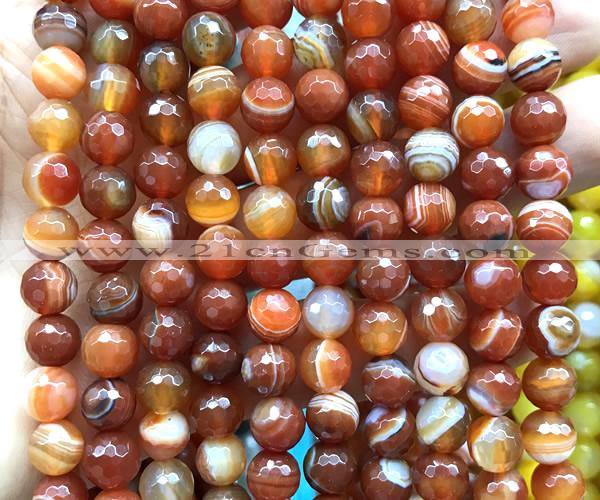 CAA6331 15 inches 8mm faceted round red banded agate beads