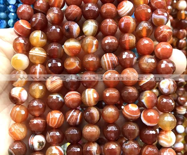 CAA6332 15 inches 10mm faceted round red banded agate beads