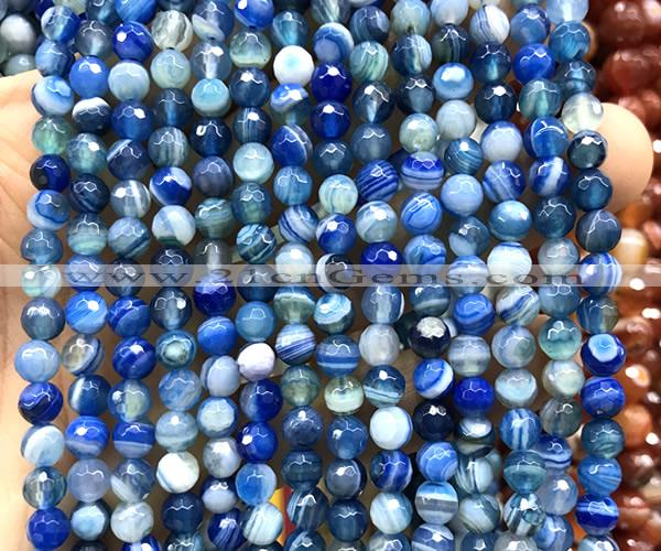 CAA6335 15 inches 6mm faceted round blue banded agate beads