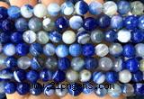 CAA6336 15 inches 8mm faceted round blue banded agate beads