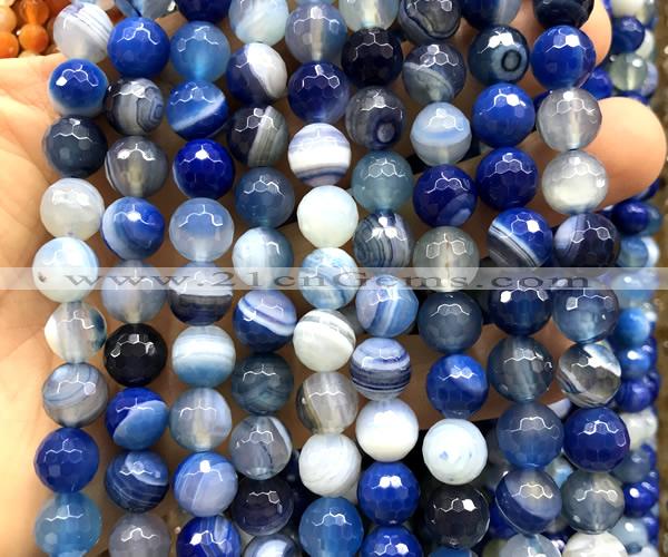 CAA6337 15 inches 10mm faceted round blue banded agate beads