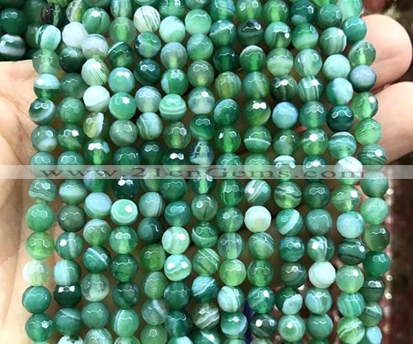 CAA6340 15 inches 6mm faceted round green banded agate beads