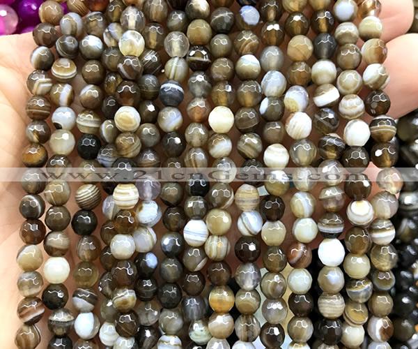 CAA6345 15 inches 6mm faceted round coffee banded agate beads