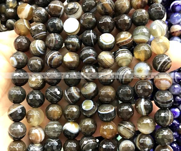 CAA6347 15 inches 10mm faceted round coffee banded agate beads