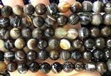 CAA6347 15 inches 10mm faceted round coffee banded agate beads