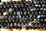 CAA6350 15 inches 6mm faceted round black banded agate beads