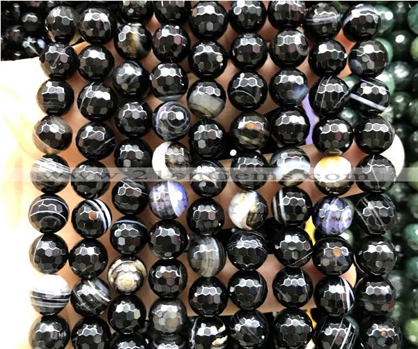 CAA6352 15 inches 10mm faceted round black banded agate beads