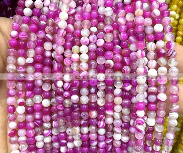 CAA6375 15 inches 4mm round fuchsia banded agate beads wholesale