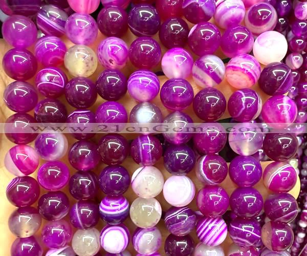 CAA6378 15 inches 10mm round fuchsia banded agate beads wholesale