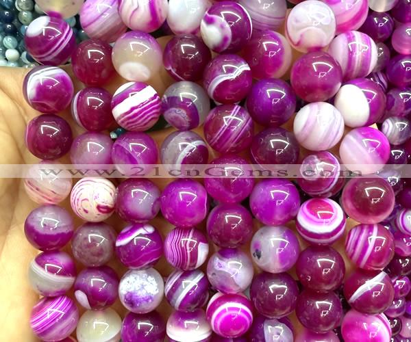 CAA6379 15 inches 12mm round fuchsia banded agate beads wholesale