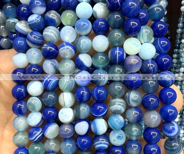 CAA6387 15 inches 8mm round blue banded agate beads wholesale