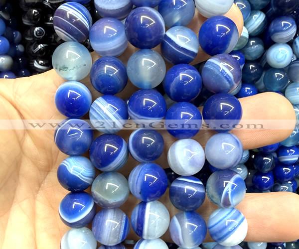 CAA6389 15 inches 12mm round blue banded agate beads wholesale