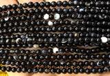 CAA6400 15 inches 4mm round black banded agate beads wholesale