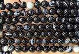 CAA6402 15 inches 8mm round black banded agate beads wholesale