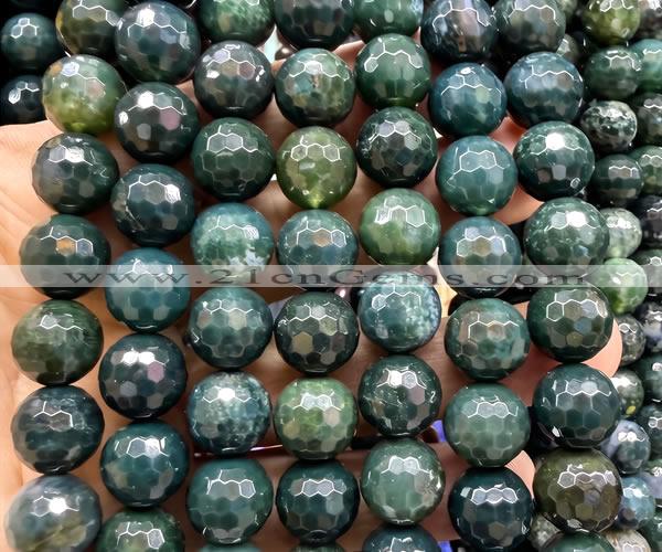 CAA6463 15 inches 12mm faceted round moss agate beads wholesale