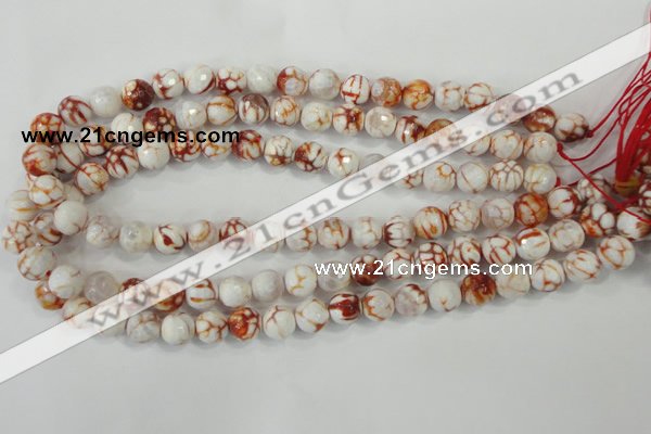 CAA714 15.5 inches 10mm faceted round fire crackle agate beads