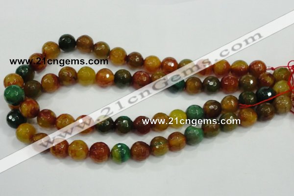 CAA718 15.5 inches 12mm faceted round fire crackle agate beads