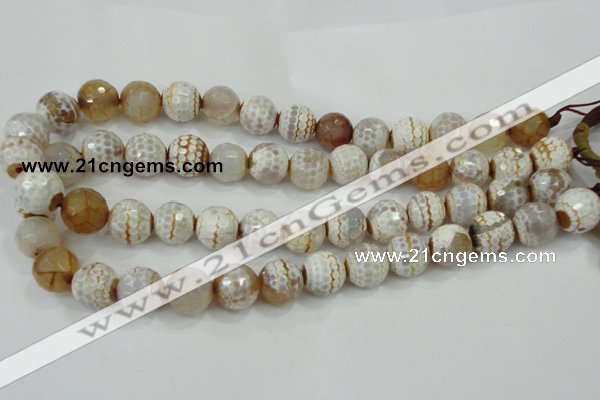CAA724 15.5 inches 14mm faceted round fire crackle agate beads