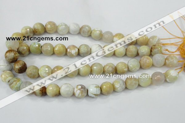 CAA726 15.5 inches 14mm faceted round fire crackle agate beads