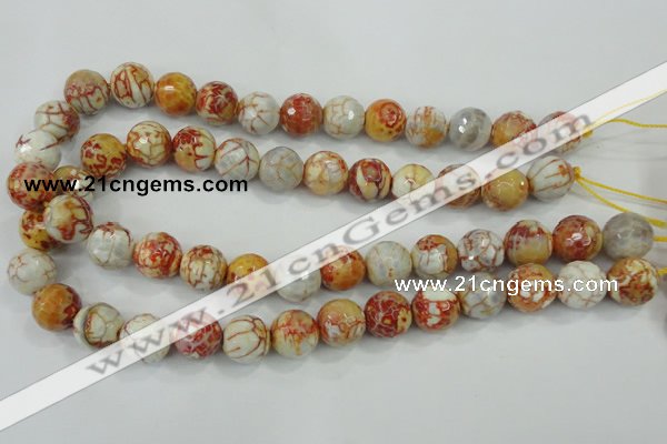 CAA729 15.5 inches 14mm faceted round fire crackle agate beads