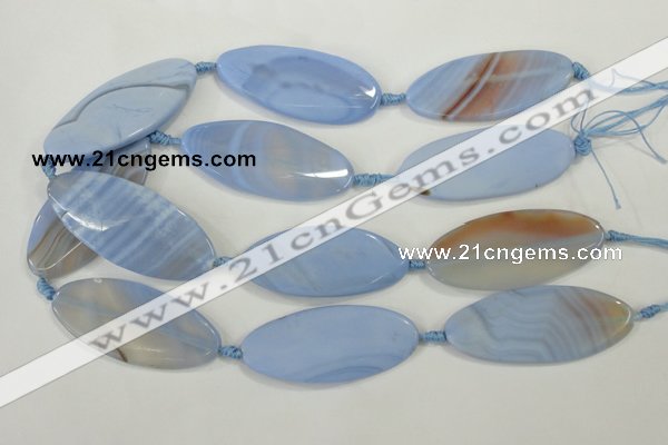 CAA747 15.5 inches 25*55mm twisted oval blue lace agate beads wholesale