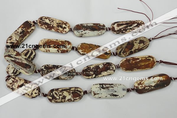 CAA756 15.5 inches 16*40mm rectangle wooden agate beads wholesale