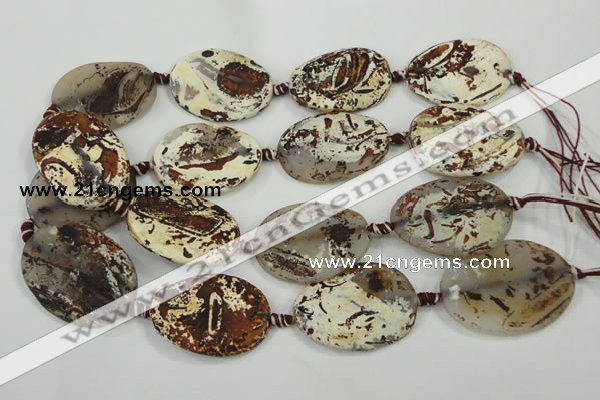 CAA762 15.5 inches 30*39mm twisted oval wooden agate beads