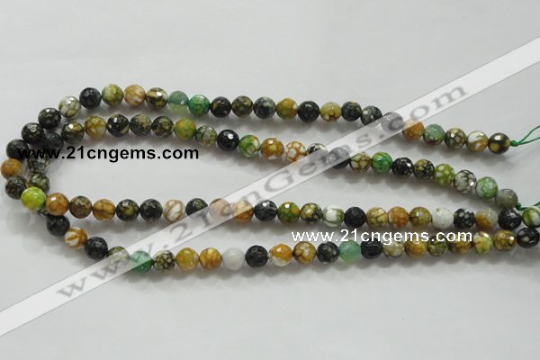 CAA791 15.5 inches 8mm faceted round fire crackle agate beads