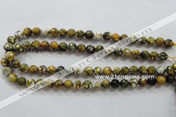 CAA797 15.5 inches 10mm faceted round fire crackle agate beads