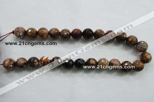 CAA813 15.5 inches 16mm faceted round fire crackle agate beads