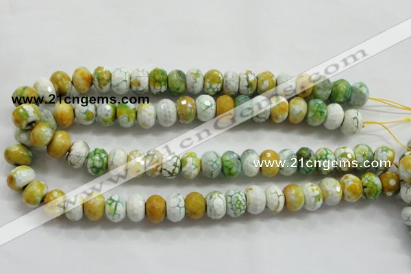 CAA825 15.5 inches 10*14mm faceted rondelle fire crackle agate beads