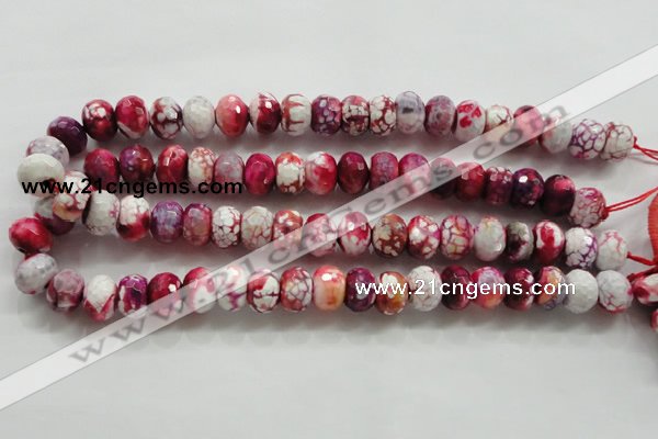 CAA826 15.5 inches 10*14mm faceted rondelle fire crackle agate beads