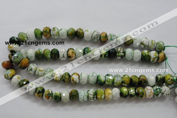 CAA827 15.5 inches 10*14mm faceted rondelle fire crackle agate beads