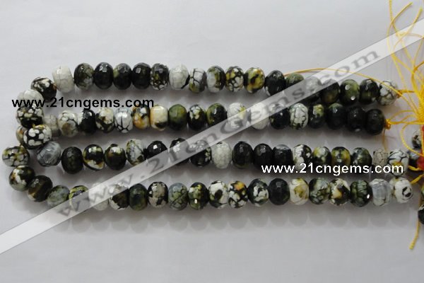 CAA828 15.5 inches 10*14mm faceted rondelle fire crackle agate beads