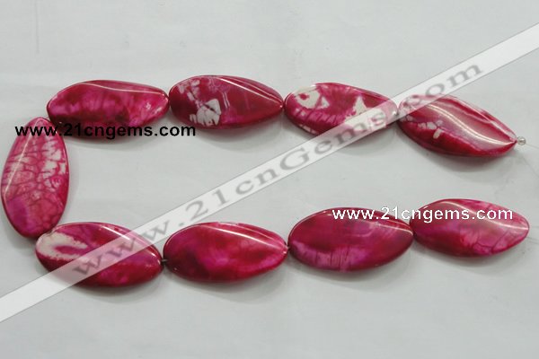 CAA844 15.5 inches 22*40mm twisted oval fire crackle agate beads
