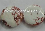 CAA848 15.5 inches 25mm flat round fire crackle agate beads