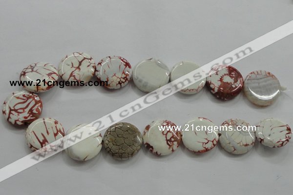 CAA848 15.5 inches 25mm flat round fire crackle agate beads