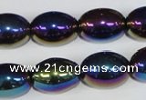 CAA853 15.5 inches 13*18mm rice AB-color black agate beads