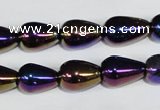 CAA855 15.5 inches 10*14mm teardrop AB-color black agate beads