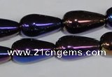 CAA856 15.5 inches 11*20mm teardrop AB-color black agate beads