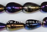 CAA857 15.5 inches 13*20mm teardrop AB-color black agate beads