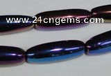 CAA858 15.5 inches 9*27mm rice AB-color black agate beads