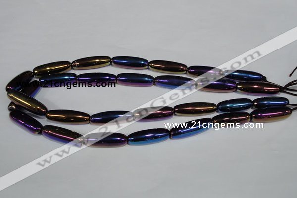 CAA858 15.5 inches 9*27mm rice AB-color black agate beads