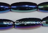 CAA859 15.5 inches 12*30mm rice AB-color black agate beads