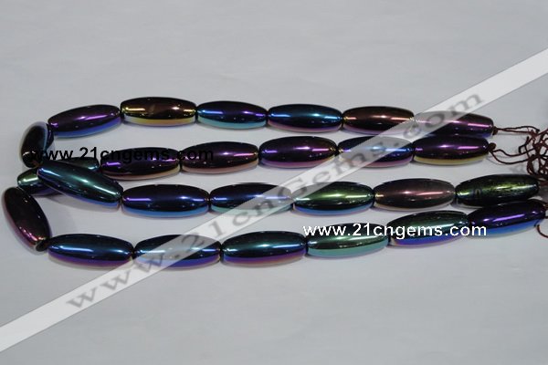 CAA859 15.5 inches 12*30mm rice AB-color black agate beads