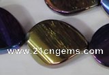 CAA863 15.5 inches 25*33mm twisted teardrop AB-color black agate beads